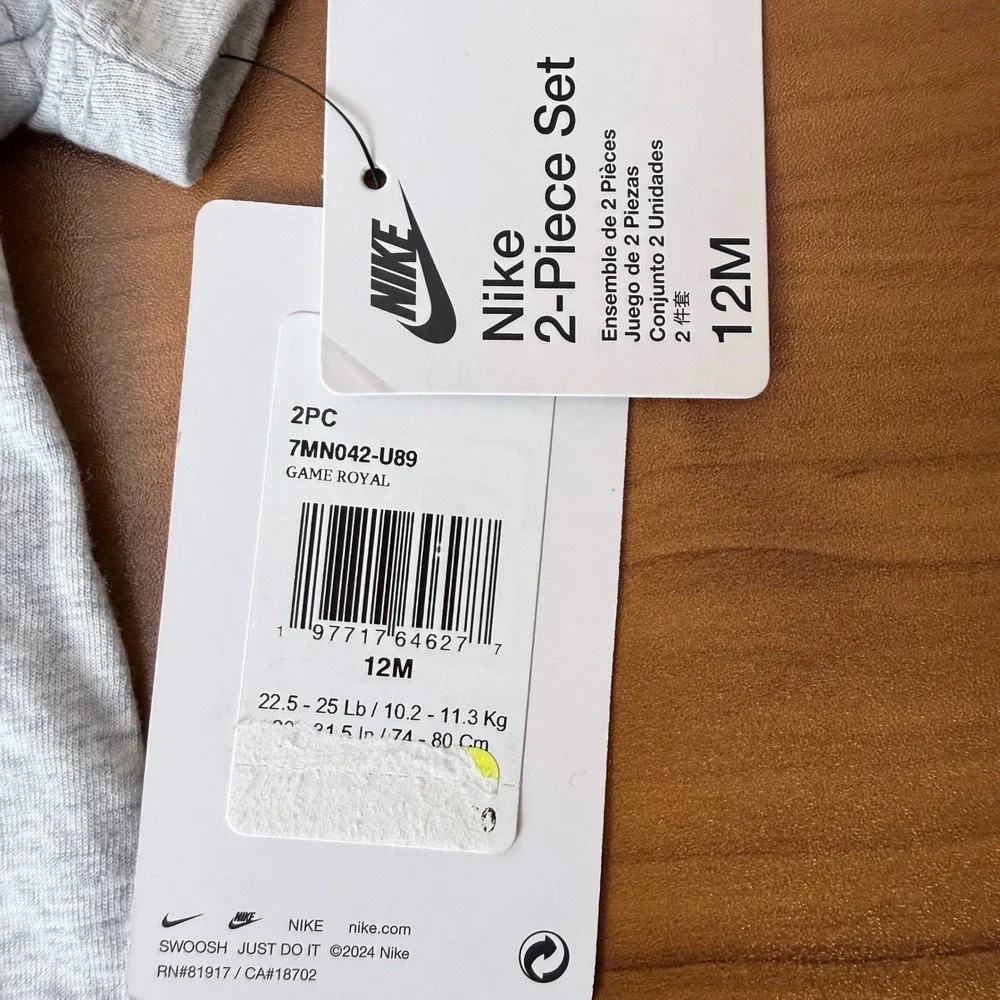 Nike Kids 2-Piece Set Gray Baseball‎ Graphic Tee Blue Mesh Shorts 12M 7MN042-U89